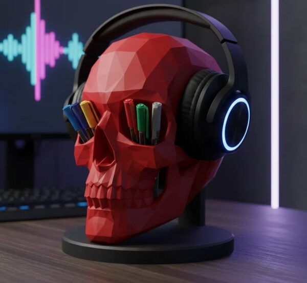 💀 Support Casque & Pot à Crayons