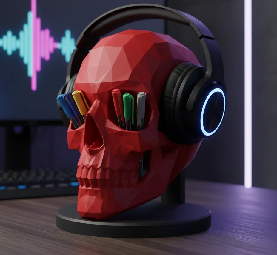 💀 Support Casque & Pot à Crayons